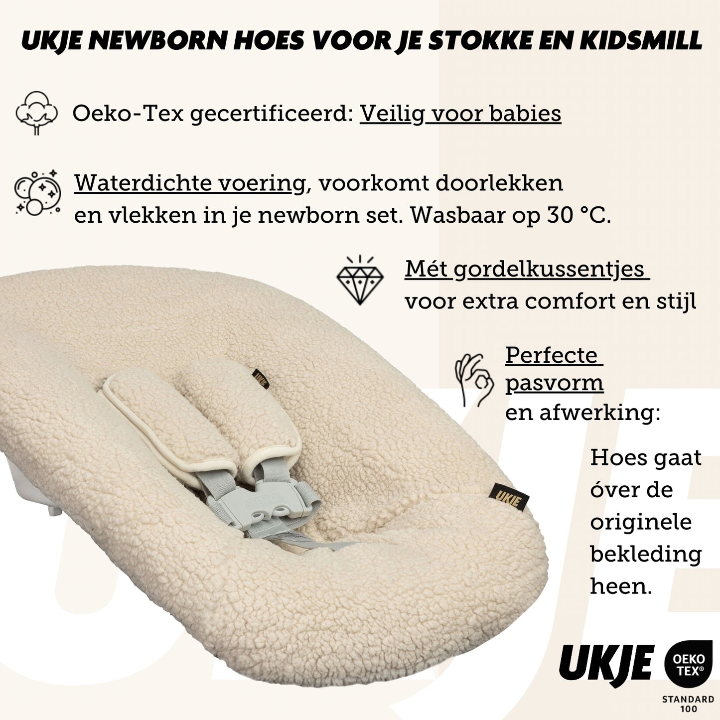 Newborn Hoes | Waterdichte voering | Lichtbeige teddy